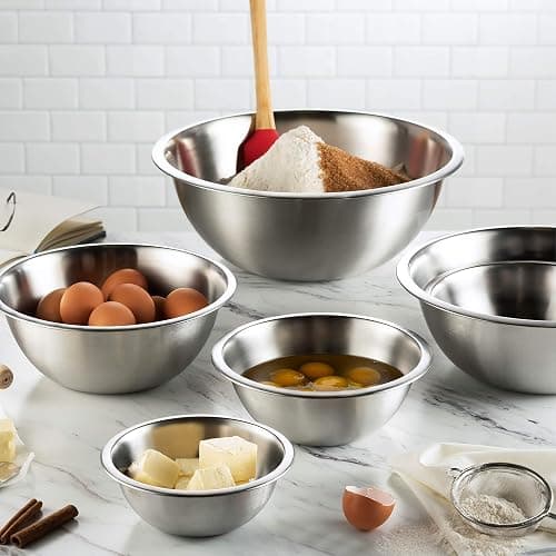 FineDine Stainless Steel Mixing Bowls Set, Dishwasher Safe, 6 Piece Metal Mixing Bowls For Kitchen, Nesting, Large, Small, Big Food Prep, Cooking, Baking thumbnail 2