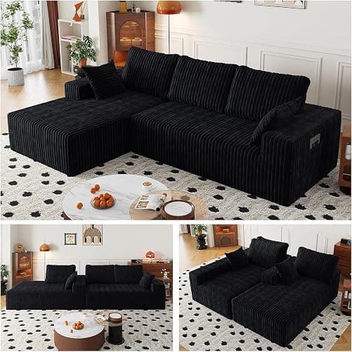 108" Modular Sectional Cloud Couch for Living Room Deep Seat L Shapes Boneless Couch with Oversized Chaise Lounge, Comfy Memory Foam Flannel Fabric Sofa for Bedroom Apartment, No Assembly Required thumbnail 8