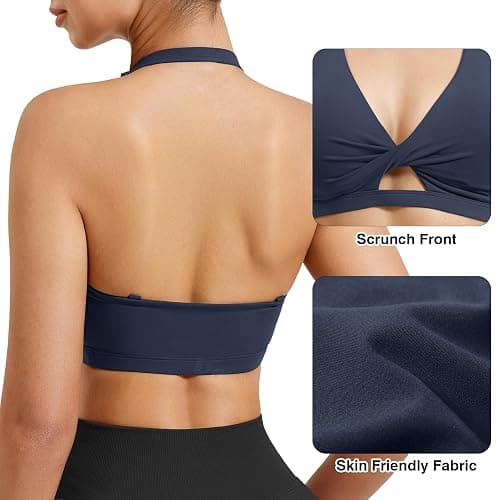 VOYJOY Workout Sports Bras for Women Padded Backless Strappy Fitness Wireless Gym Medium Impact Bra Yoga Crop Top thumbnail 4