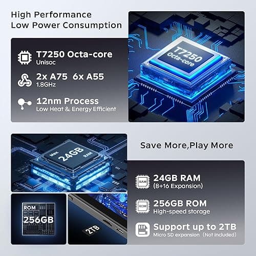 Android 16 Tablet 11 Inch with Gemini AI, T7250 Octa-Core, 24GB RAM + 256GB ROM /2TB TF, 16MP+8MP, 1920x1200 IPS HD Display, 8000mAh, Widevine L1, GPS, 2 in 1 Tablets with Keyboard Mouse Stylus thumbnail 6