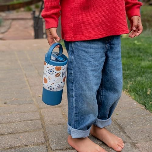 HydroJug Kids 14 oz Sport Water Bottle – Stainless Steel, Insulated, 100% Leakproof, With Carry Handle, BPA-Free – Kid-Friendly Design – Durable & Dishwasher Safe, All-Stars thumbnail 2