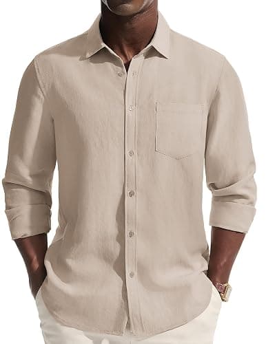 PJ PAUL JONES Men's Casual Button Down Shirts Long Sleeve Linen Beach Wedding Shirt Summer Vacation Shirt for Men - Image 1