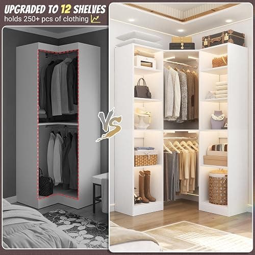 Besiost Corner Closet System with 12 Shelves, 39.2" Corner Closet Organizer System with 2 Hanging Rods, Versatile 6-Tier Walk-in Closets for Corner Space, White (39.2" L x 39.2" W x 80" H) thumbnail 4