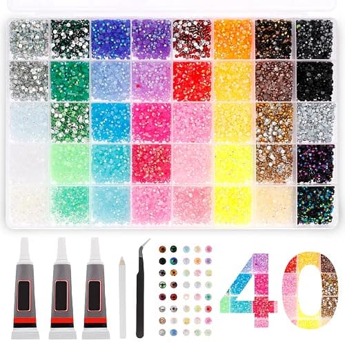 32000PCS Resin Jelly Rhinestones Kit 40Colors 3mm Flatback Gems with B7000 Glue Tweezers Drill Pen & Storage Box Bedazzling Kit for Bedazzling Kits for Nail Art Clothing DIY Projects Crafts - Image 1