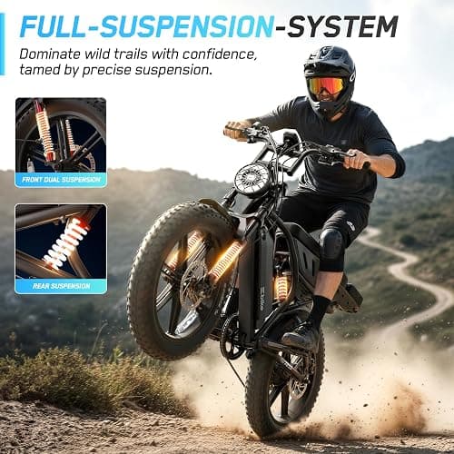 TST Electric Bike for Adults, 1500W Peak Motor 60/100 Miles Fat Tire Ebike with 48V 15Ah/25Ah Removable Battery 20" Fat Tire Electric Dirt Bike Full Suspension and 7-Speed thumbnail 6