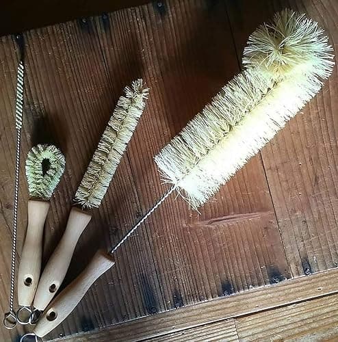 All Natural Bottle Brush and Straw Set (NO Plastic) Sisal Bristles and Wood Handle Bottle Cleaners for Washing Narrow Beer Bottles, Sports/Water Bottles, Tumbler, Kettles, Lid Brush, Long Straw Brush thumbnail 2