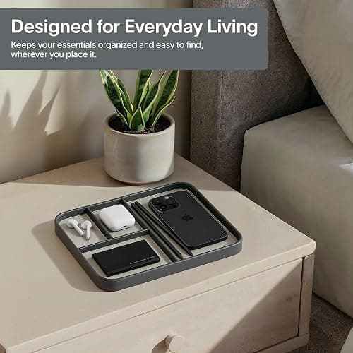 Nordik Leather Valet Tray - Pebble Black - 24x20 cm Medium Vegan Leather Tray for Entryway - Stylish Nightstand Organizer for Men - Modern Bedside Caddy - EDC Catchall for Keys Phone Wallet Jewellery thumbnail 6