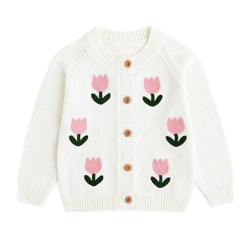 Simplee kids Baby Sweater Toddler Girls Cardigan Sweater Embroidered Strawberry Knit Sweater - Image 1