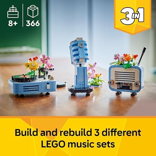 LEGO Creator 3in1 Record Player with Flowers Building Toy - Rebuilds Into a Radio Model or Microphone - Music Toys for 8+ Year Old Girls & Boys - Creative Gift Idea - 31172 thumbnail 4