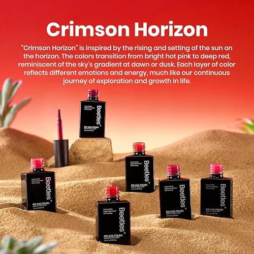 Beetles Red Gel Nail Polish Set - Crimson Horizon 6 Colors Gel Polish Kit Burgundy Bloody Red Pink Colors Soak off UV LED Lamp Needed Manicure DIY Home Gifts for Women thumbnail 6