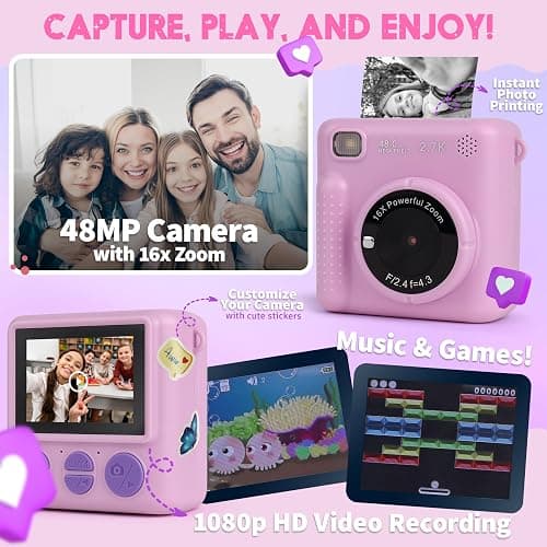 FINcredible Photomaker Kit - Instant Print Camera for Kids Plus DIY Journal Kit for Girls - 150 Pcs Tween Journal & Camera for Girls - 6 7 8 9 10 11 12 13 14 Year Old Girl (Lilac) thumbnail 4