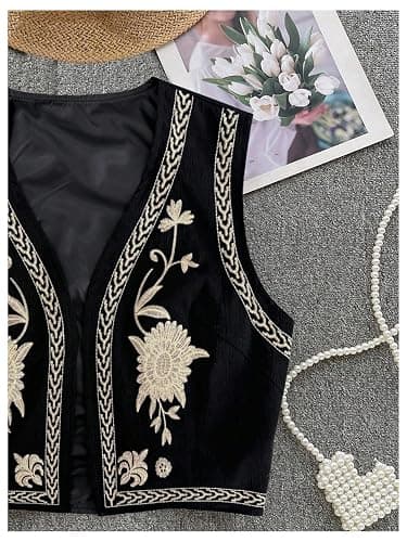 Verdusa Women's Cowgirl Vest Western Outfit Linen Vest Embroidered Boho Tops thumbnail 4