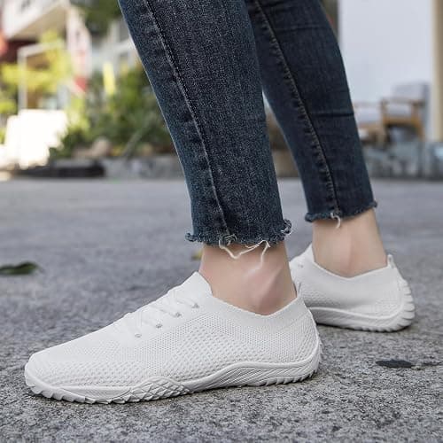 RJYWGS Barefoot Shoes Women Tennis Slip On Sneakers for Women Gym Running Zero Drop Workout Trail Minimalist Shoes - 9.5 - White thumbnail 8