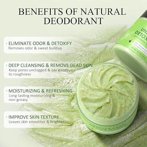 Underarm Detox Scrub, Armpit Detox Green Tea, Mint and Tea Tree Body Deodorant, Natural Dark Armpit Remover for Odors Eliminating and Exfoliating, also for Whole Body & Sensitive Skin, Unisex 8.11 Oz thumbnail 3