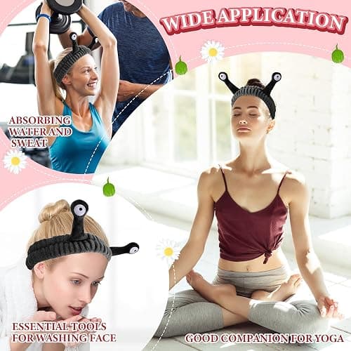 Molain Face Wash Headband, Palm and Snail Spa Hair Bands Makeup Headbands Women Cartoon Cute Coral Fleece Elastic Headband Creative Hair Accessories for Washing Face Shower Sports Beauty Skincare thumbnail 7