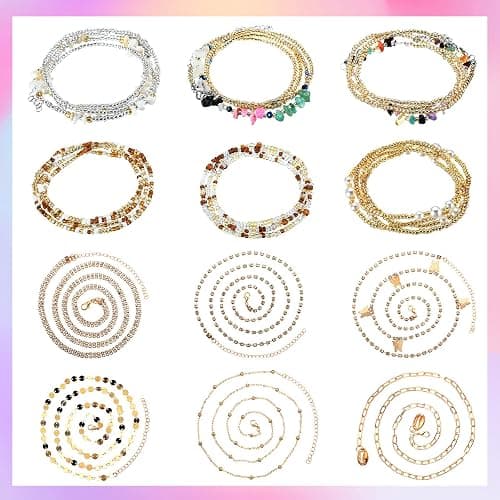 12 Pcs Waist Beads Body Jewelry Beach Bikini Belly Beads Waist Chains for Women Adjustable Belly Necklace Stomach Jewelry Chain Women's Body Chains (Simple Style) thumbnail 2