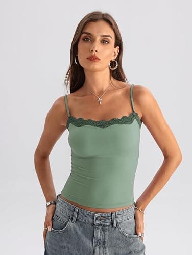 Starrylion Padded Lace Cami Top Double Lined Sexy Tank Top Spaghetti Strap Club Party Shirt thumbnail 4