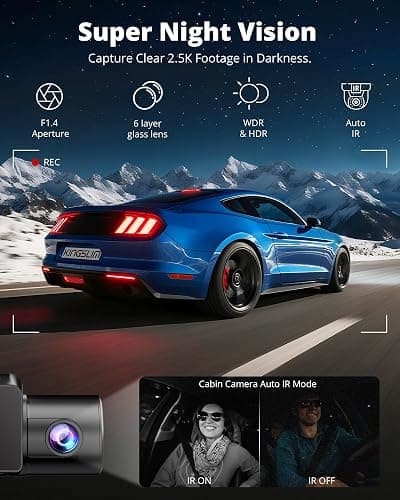 Dash Cam Front and Rear Inside, 3-Channel 2.5K FHD Dash Camera for Cars with 2" Screen, Wireless Dashcam with 5GHz WiFi, 64GB Card, Car Camera Front and Back, Auto IR Night Vision, HDR, G-Sensor thumbnail 4