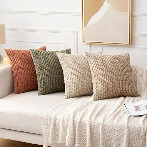 MIULEE Pack of 4 Rust-Olive Green Throw Pillow Covers 18x18 Inch Soft Corduroy Decorative Boho Striped Pillow Covers Pillowcases Modern Farmhouse Home Decor for Couch Bed Sofa Living Room thumbnail 5
