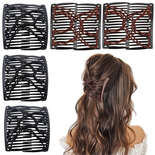 5 Pieces Stretchy Magic Comb Adjustable Elastic Clip for Women Girls No Crease Pins Vintage Bun Maker Hair Accessories for Curly Thick Wavy Ponytail - Image 1