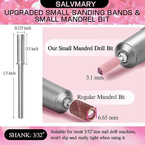 SALVMARY Sanding Bands for Nail Drill with 3.1MM Mandrel Bit Set, 180 Fine Grit Small Nail Files Sanding Band for Acrylic Nails Gel Manicure and Pedicure 50 Pcs, Pink thumbnail 6