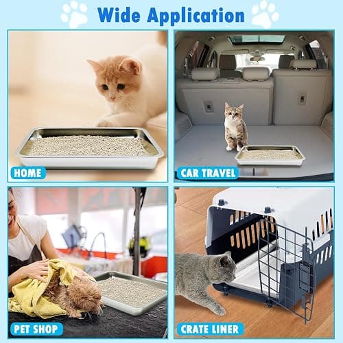BNOSDM 4 Pcs Stainless Steel Litter Pan Low Entry Cat Litter Box Shallow Metal Litter Tray, Nonstick Open Top Cat Box for Kitten, Rabbits and Small Animals (14.2x10.6x1.9 Inch) thumbnail 6