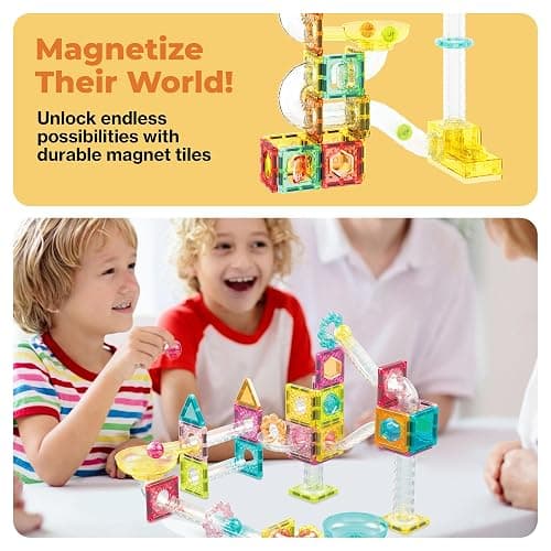 PicassoTiles 60 pc Magnet Tiles Building Block Travel Size Magnetic Marble Run Construction Toy Set Mini Diamond Marble RaceTrack Building Blocks Playset Education STEM Learning Kit Boy Girl 3+ PTMG60 thumbnail 7