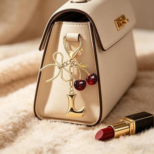 OUMILAN Bubble Initial Keychain Bag Charms for Women | A-Z Letter Keychain with Cherry,Strawberry&Butterfly Charms,Perfect for Handbags,Purses and Backpacks thumbnail 6
