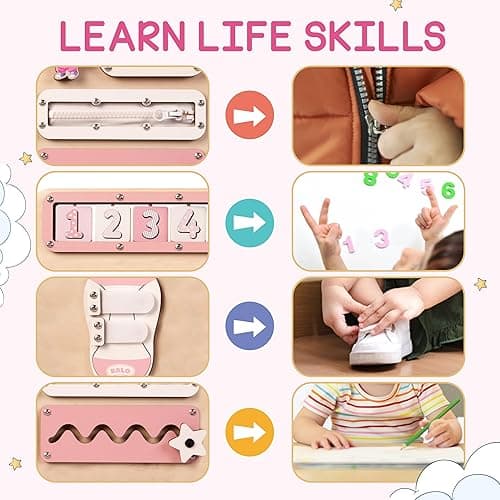 Kalotoys Large Busy Board Montessori Toys for 1 2 3 Year Old - Sensory Toys for Toddlers 1-3 - Fine Motor Skills & Early Learning - Montessori Gift for Boys & Girls - Travel-Friendly & Safe (Green) - Pastel Girl thumbnail 4