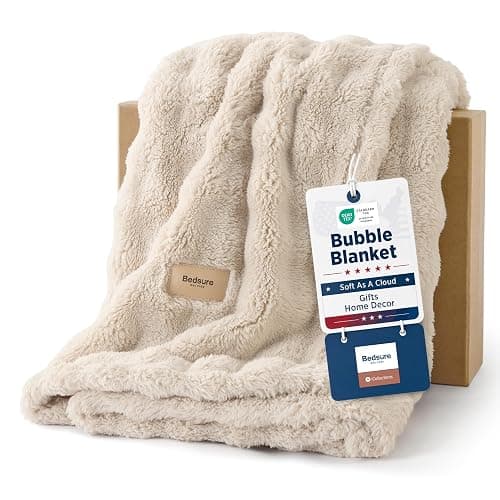 Bedsure Cloud Bubble Blanket, Soft Cozy Throw, Beige, 50"×60" | Lightweight Decorative, Fleece, Couch/Sofa/Bed, Soft, Cute, Gifts for Women, Room Decor - Image 1