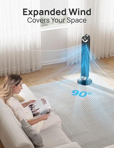 DREO Tower Fan for Bedroom, Upgraded DC 9 Speeds 20dB Ultra-Quiet Floor Fan, 90° Oscillating Fans with 28ft/s Velocity, 12H Timer, Standing Fan, Bladeless Fan Powerful for Home, Black thumbnail 6