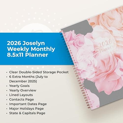 Blue Sky 2026 Weekly and Monthly Planner Calendar, January 2026 - December 2026, 8.5" x 11", Flexible Cover, Laminated Tabs, Durable Twin Wire Binding, Storage Pocket, Joselyn thumbnail 9