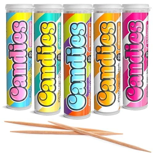 Xero Picks Candies - Infused Flavored Toothpicks (Candies Variety, 5 Pack - 100 Picks) Bubblegum, Pina Colada, Orange Creamsicle, Cotton Candy, Snow Cone and Candy Cane - Image 1