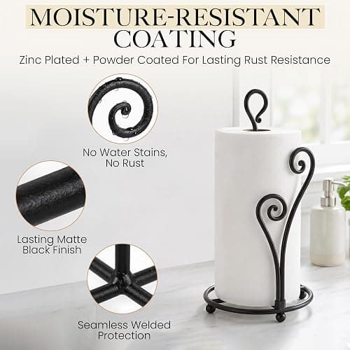 RTZEN Matte Black Paper Towel Holder Non-Slip Base Countertop | Decorative Farmhouse Paper Roll Holder, Rustic Metal Modern Stylish Accent Durable Stand for Kitchen, Bathroom (Heart Shaped) thumbnail 6