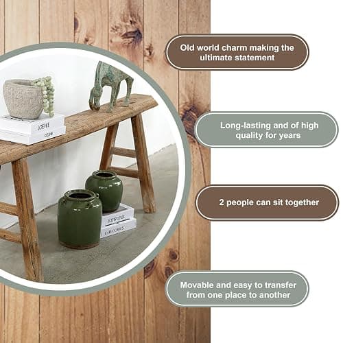 Artissance Handmade Wooden Entryway Bench, Vintage Noodle Bench for Living Room, Bedroom, or Entryway, End of Bed Bench, Weathered Natural Wood Bench Indoor Farmhouse Decor thumbnail 9