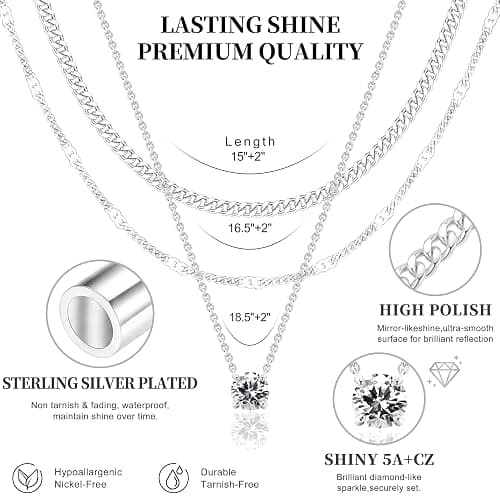 WomenGifts Layered Gold Necklaces for Women, 14K Gold Sterling Silver Plated Dainty Pendant Necklace Set Non Tarnish, Chunky Stackable Cuban Chain Choker, Trendy Birthstone Vacation Jewelry Gift thumbnail 7
