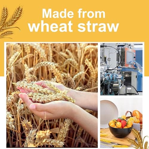 Rubtlamp Wheat Straw Dinnerware Sets, 16PCS Plastic Dinnerware Set for 4, Wheat Straw Plates and Bowls Sets, Unbreakable Dinnerware Plastic Microwave Safe Dishes Set for Kitchen&Camping thumbnail 6