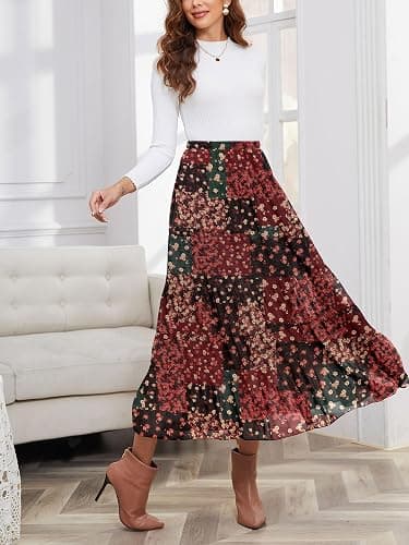 NASHALYLY Women's Chiffon Elastic High Waist Pleated A-Line Flared Maxi Skirts thumbnail 3