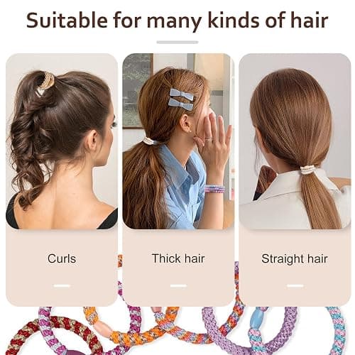 Kisvic Haargummi, 12 Stück Haargummis Damen Mehrfarbigen, Mode Geflochtene Hair Ties, Elastische Haarbänder für Frauen/Mädchen/Kinder,Dickes und Lockiges Haar thumbnail 4