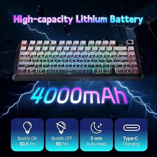 LEOBOG x Aula F75 MAX Wireless Gaming Keyboard w/Smart Display & Knob,75% Hot Swappable Custom Mechanical Keyboard, RGB Backlit,Pre-lubed Linear Switches,Side Printed PBT Topographic Keycaps(Grey) thumbnail 2