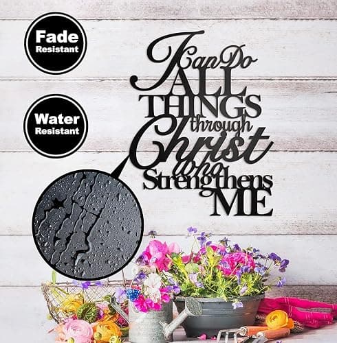 Christian Metal Wall Art 17"X13" I Can Do All Things Through Christ Who Strengthens Me Philippians 4:13 Home Religious Black Wall Decor Jesus Bible Verse Wall Sign Hallway Kitchen Bathroom Bedroom Faith Spiritual Wall Scripture Inspirational Jesus Wall Plaque Hanging Decoration Holy God Wall Pediment Prayer thumbnail 5