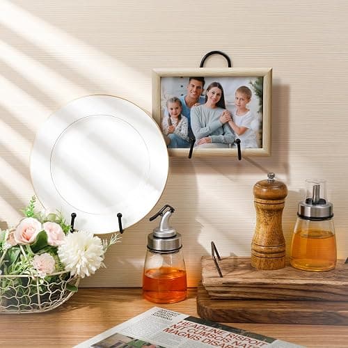 8 Pcs Metal Wall Mount Plate Display Stands Medium Black Easel Plate Hangers Vertical Stand Holders Picture Frame Stand Rack for Decorative Book Platter Arts(8 Inch) - 8 Inch thumbnail 2