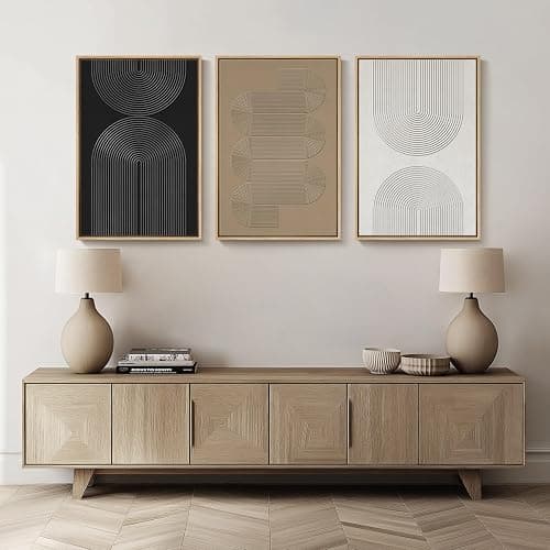 Large Framed Black and White Neutral Abstract Wall Art, 3 Piece Minimalist Canvas Prints Paintings Artwork for Walls, Boho Geometric Pictures for Living Room Hallway Office Wall Decor Total 30x60 In thumbnail 4