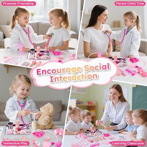 Sundaymot Doctor Kit for Girls, 34 Pcs Doctor kit for Toddlers 3-5 with Medical Storage Bag & Real Stethoscope Pretend Play Doctor Set, Doctor Play Gift for Kids Toddlers Role Play thumbnail 6