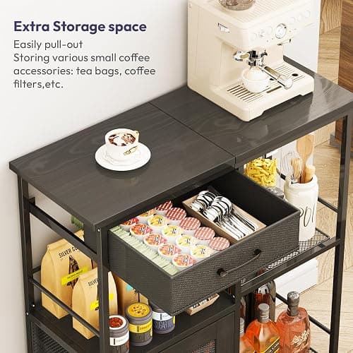 SWTYMIKI Coffee Bar Cabinet for Home - Farmhouse Coffee Stand Station Multi-Purpose Storage Cabinet with Adjustable Feet, Drawers - Kitchen Bar Table for Living Room, Corner, Small Space, Black thumbnail 4