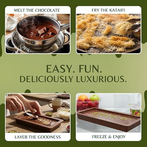 Dubai Chocolate Bar Kit Master Make at Home Set with Pistachio Cream, Tahini Mix, Dried Kataifi, Milk Choco Melting Wafers, Jumbo Bar Mold & Step-by-Step Guide – Unique Premium Gift for Dessert Lovers thumbnail 4