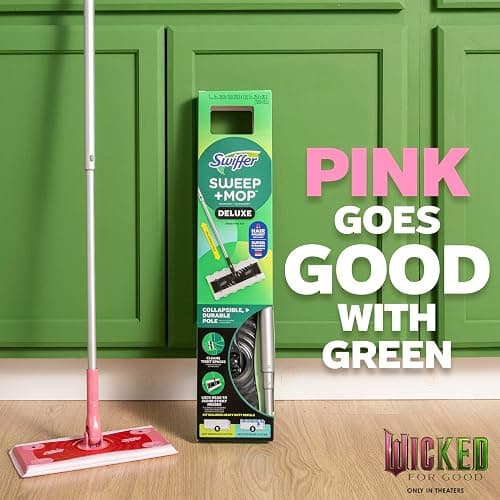 Swiffer Sweep and Mop Deluxe, Limited Edition Pink Wicked: for Good, 2-in-1 Floor Mopping and Sweeping Kit, 1 Sweeper Device, 5 Heavy Duty Dry Sweeping Cloths, 3 Heavy Duty Wet Mopping Cloths thumbnail 3