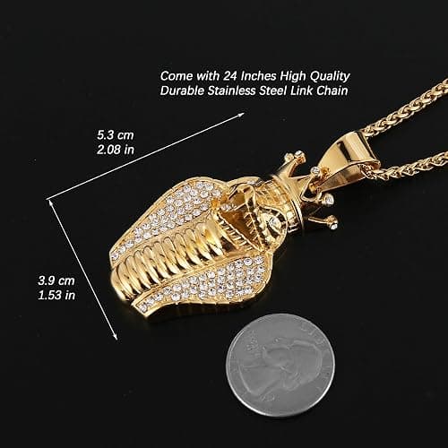 HZMAN 18k Gold Plated Cz Inlay Egypt Cobra King Stainless Steel Pendant Necklace Hip Hop Chain thumbnail 4