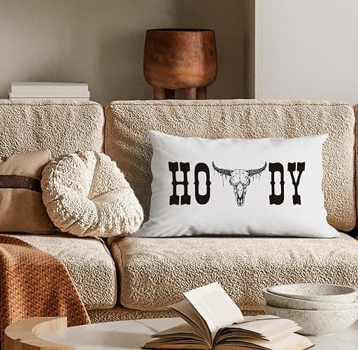 huester Western Pillow Covers 12x20, Western Throw Pillows Cases, Cow Skull Howdy Sign Pillows Decorative Throw Pillows Cover, Western Cow Bull Skull Home Bedroom Living Room House Decor thumbnail 5