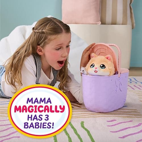 Little Live Pets Mama Surprise Kittens, Interactive Mama, Surprise Toys | Portable basket, fish accessory, 3 baby kittens, and 15+ sounds and reactions for ages 4+ toy cat play thumbnail 5